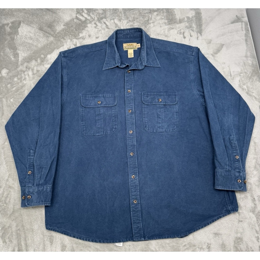 Vintage Cabelas Chamois Shirt Mens 2XLT Tall Blue Deerskin Button Flannel Cotton